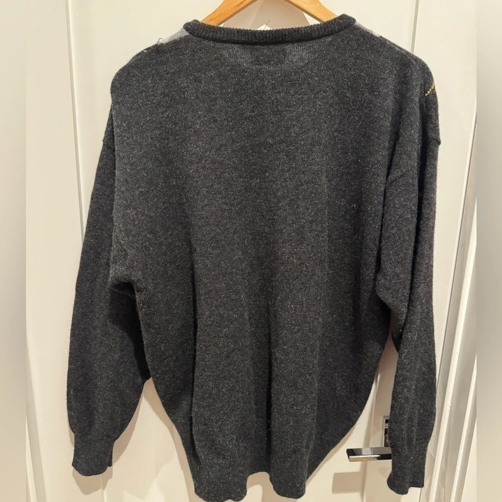 CLAN ROYAL Vintage Lambswool Sweater sz L Scotland Golf gray White black - Picture 3 of 7